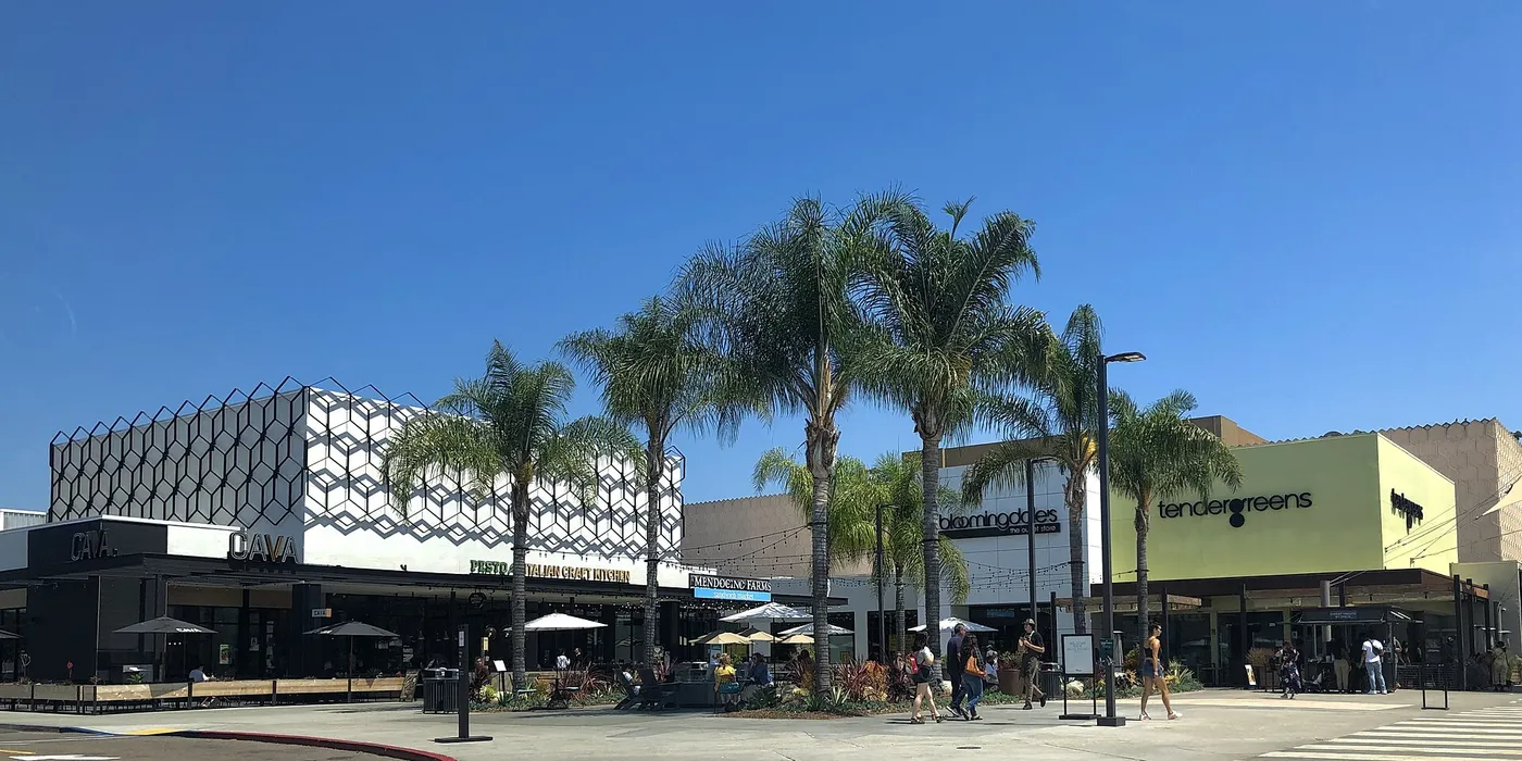 Shops and palm trees at Westfield Mission Valley